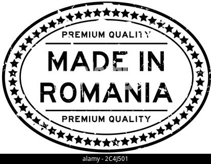 Grunge nero premiumq qualità made in Romania ovale sigillo di gomma business Stamp su sfondo bianco Illustrazione Vettoriale