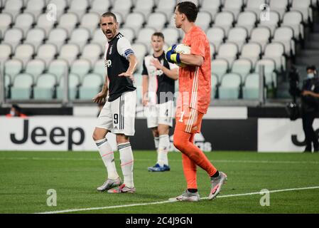 Torino, Italia. 26 Giugno 2020. Leonardo Bonucci di Juventus durante la Serie A Football Match Juventus FC vs Lecce. Juventus ha vinto il 4-0, allo stadio Allianz di Torino, Italia, il 26 giugno 2020 (Foto di Alberto Gandolfo/Pacific Press/Sipa USA) Credit: Sipa USA/Alamy Live News Foto Stock