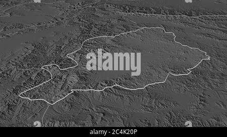 Ingrandisci Khost (provincia dell'Afghanistan) delineato. Prospettiva obliqua. Mappa di elevazione bilivello con acque di superficie. Rendering 3D Foto Stock