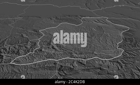 Ingrandisci Samangan (provincia dell'Afghanistan) delineato. Prospettiva obliqua. Mappa di elevazione bilivello con acque di superficie. Rendering 3D Foto Stock