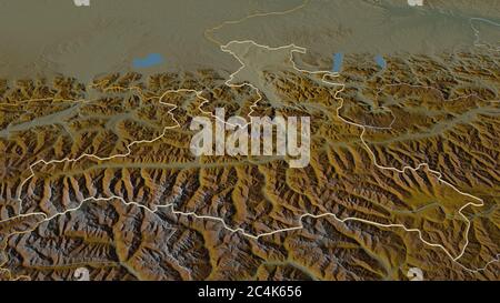 Ingrandisci Salisburgo (Austria). Prospettiva obliqua. Mappa topografica dei rilievi con acque superficiali. Rendering 3D Foto Stock