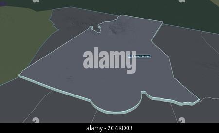 Ingrandisci Borkou (regione del Ciad) estruso. Prospettiva obliqua. Mappa colorata e bombata della divisione amministrativa con acque superficiali. Rendering 3D Foto Stock