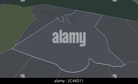 Ingrandisci Borkou (regione del Ciad) delineato. Prospettiva obliqua. Mappa colorata e bombata della divisione amministrativa con acque superficiali. Rendering 3D Foto Stock