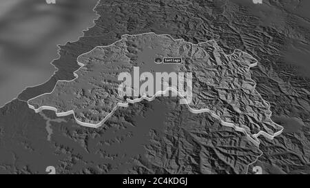 Ingrandisci Región metropolitana de Santiago (regione del Cile) estrusa. Prospettiva obliqua. Mappa di elevazione bilivello con acque di superficie. Rendering 3D Foto Stock