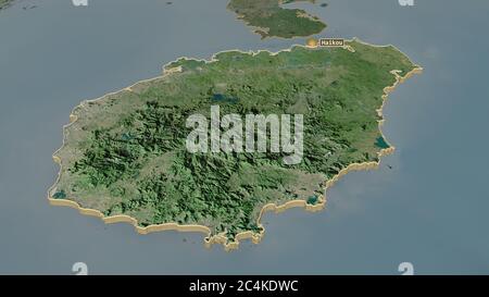 Ingrandisci Hainan (provincia della Cina) estruso. Prospettiva obliqua. Immagini satellitari. Rendering 3D Foto Stock