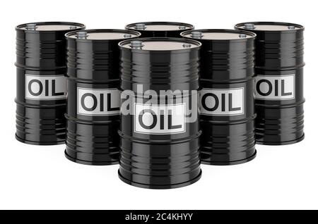 Black Oil Barriques, rendering 3D isolato su sfondo bianco Foto Stock