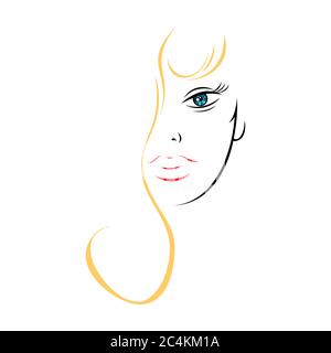 Metà faccia femmina con lunghi capelli dorati. Forma ricolabile isolata dallo sfondo. L'illustrazione vettoriale è un elemento grafico per il design artistico. Illustrazione Vettoriale