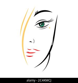 Metà donna faccia con ciglia lunghe. Forma ricolabile isolata dallo sfondo. L'illustrazione vettoriale è un elemento grafico per il design artistico. Illustrazione Vettoriale