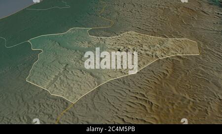 Ingrandisci il contorno di Gerusalemme (quartiere di Israele). Prospettiva obliqua. Mappa topografica dei rilievi con acque superficiali. Rendering 3D Foto Stock