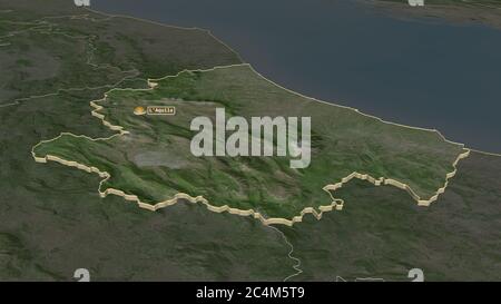 Ingrandisci l'abruzzese (regione Italia) estruso. Prospettiva obliqua. Immagini satellitari. Rendering 3D Foto Stock
