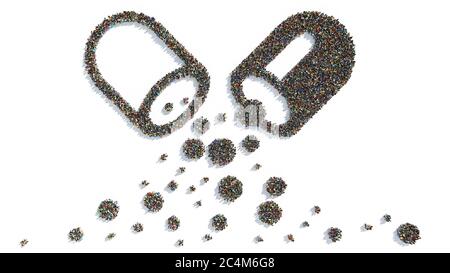 Vista dall'alto delle persone che si trovano insieme sotto forma di capsula aperta Foto Stock