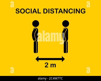 Icona di allontanamento sociale. Mantenere una distanza di sicurezza di 2 metri o 6 piedi. Le misure di quarantena segno coronavirus. Persone simbolo con la distanza tra le frecce.può essere noi Illustrazione Vettoriale