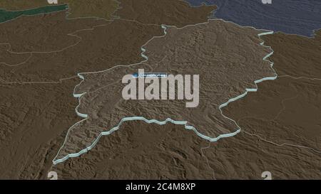 Ingrandisci Louangphrabang (provincia del Laos) estruso. Prospettiva obliqua. Mappa colorata e bombata della divisione amministrativa con acque superficiali. Foto Stock