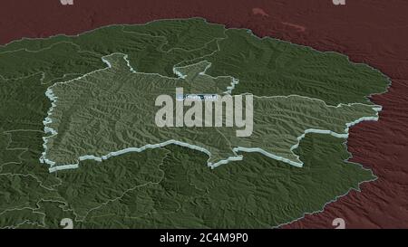 Ingrandisci Thaba-Tseka (distretto del Lesotho) estruso. Prospettiva obliqua. Mappa colorata e bombata della divisione amministrativa con acque superficiali. Foto Stock