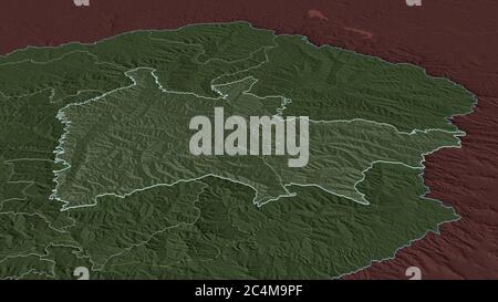 Ingrandisci Thaba-Tseka (distretto del Lesotho) delineato. Prospettiva obliqua. Mappa colorata e bombata della divisione amministrativa con acque superficiali. Foto Stock