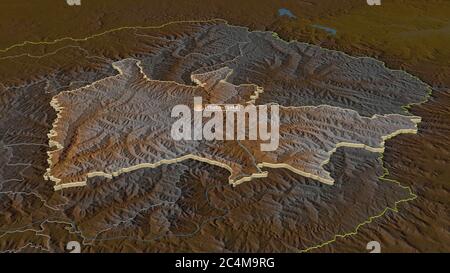 Ingrandisci Thaba-Tseka (distretto del Lesotho) estruso. Prospettiva obliqua. Mappa topografica dei rilievi con acque superficiali. Rendering 3D Foto Stock