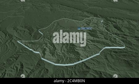 Ingrandisci Demir Kapija (comune di Macedonia) estruso. Prospettiva obliqua. Mappa colorata e bombata della divisione amministrativa con superficie Foto Stock