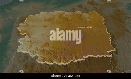 Ingrandisci Antananarivo (provincia autonoma del Madagascar) estruso. Prospettiva obliqua. Mappa topografica dei rilievi con acque superficiali. Rendering 3D Foto Stock