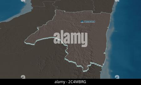 Ingrandisci la regione di Fianarantsoa (provincia autonoma del Madagascar) estrusa. Prospettiva obliqua. Mappa colorata e a bumping della divisione amministrativa con Foto Stock