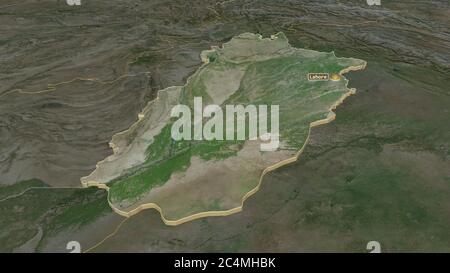 Ingrandisci il Punjab (provincia del Pakistan) estruso. Prospettiva obliqua. Immagini satellitari. Rendering 3D Foto Stock