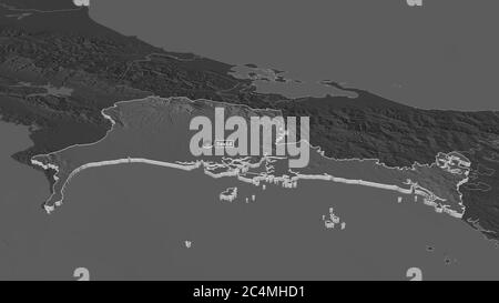 Ingrandisci Chiriquí (provincia di Panama) estruso. Prospettiva obliqua. Mappa di elevazione bilivello con acque di superficie. Rendering 3D Foto Stock