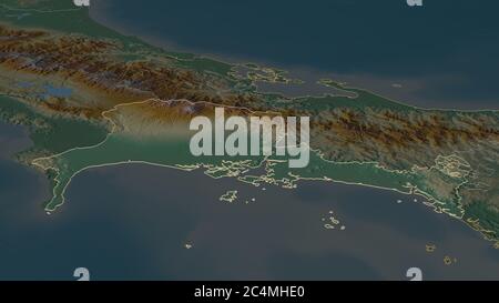 Ingrandisci Chiriquí (provincia di Panama) delineato. Prospettiva obliqua. Mappa topografica dei rilievi con acque superficiali. Rendering 3D Foto Stock