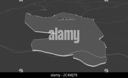 Ingrandisci Misiones (dipartimento del Paraguay) estruso. Prospettiva obliqua. Mappa di elevazione bilivello con acque di superficie. Rendering 3D Foto Stock