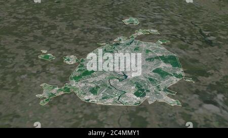 Ingrandisci la città di Mosca (città della Russia). Prospettiva obliqua. Immagini satellitari. Rendering 3D Foto Stock