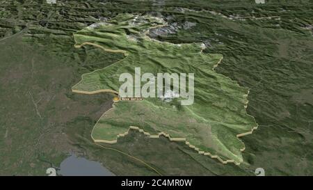 Zoom avanti su Goriška (regione statistica della Slovenia) estrusa. Prospettiva obliqua. Immagini satellitari. Rendering 3D Foto Stock