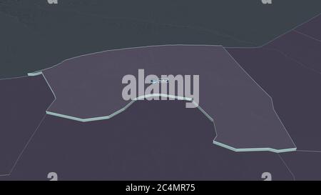 Ingrandisci Bakool (regione Somalia) estruso. Prospettiva obliqua. Mappa colorata e bombata della divisione amministrativa con acque superficiali. 3D ren Foto Stock