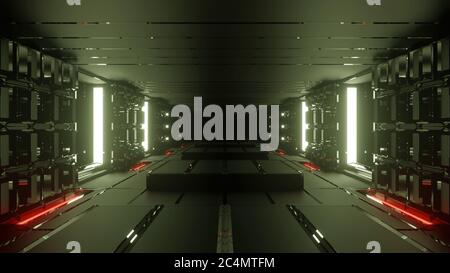 Rappresentazione 3D di un tunnel da luci astratte techno- uno sfondo fresco Foto Stock