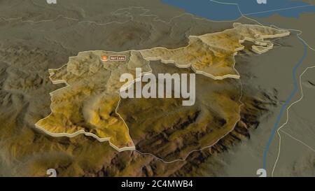 Ingrandisci Appenzello esterno (Cantone Svizzera) estruso. Prospettiva obliqua. Mappa topografica dei rilievi con acque superficiali. Rendering 3D Foto Stock