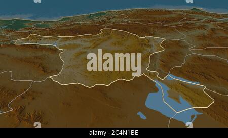 Ingrandisci Ankara (provincia di Turchia) delineato. Prospettiva obliqua. Mappa topografica dei rilievi con acque superficiali. Rendering 3D Foto Stock