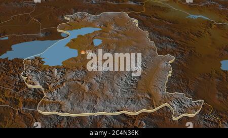 Ingrandisci Van (provincia di Turchia) estruso. Prospettiva obliqua. Mappa topografica dei rilievi con acque superficiali. Rendering 3D Foto Stock