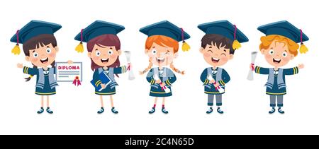 Fumetto Happy Kid in costume da laurea Illustrazione Vettoriale