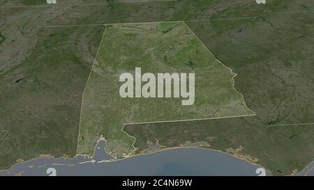 Ingrandisci Alabama (stato degli Stati Uniti) delineato. Prospettiva obliqua. Immagini satellitari. Rendering 3D Foto Stock
