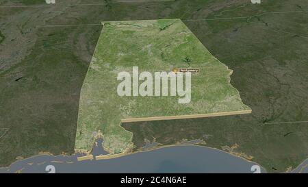 Ingrandisci l'estrusione dell'Alabama (stato degli Stati Uniti). Prospettiva obliqua. Immagini satellitari. Rendering 3D Foto Stock
