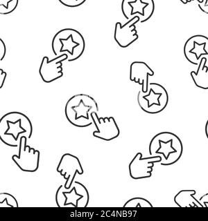 Fare clic sull'icona della carta fedeltà in stile piatto. Mano su illustrazione vettore premio su sfondo bianco isolato. Sconto per il business di background con pattern senza interruzioni Illustrazione Vettoriale