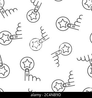 Fare clic sull'icona della carta fedeltà in stile piatto. Mano su illustrazione vettore premio su sfondo bianco isolato. Sconto per il business di background con pattern senza interruzioni Illustrazione Vettoriale