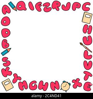 Cornice alfabetica a bolle. Scritte colorate per bambini. Set di lettere brillanti multicolore per le iscrizioni Illustrazione Vettoriale