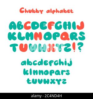 Lettere colorate Chubby. Font cartoon a colori. Divertimento bambini abc. Illustrazione vettoriale insieme di simboli isolati Illustrazione Vettoriale