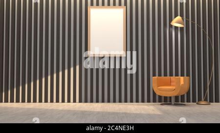 design degli interni. Soggiorno. Cornice per foto. Spazio per la copia del testo. - divano poltrona - 3d rendering Foto Stock