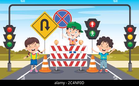 Progettazione concettuale con segnaletica stradale Illustrazione Vettoriale