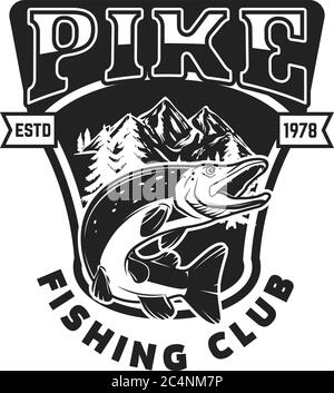 Club di pesca. Stemma con pesce lucciola. Elemento di design per logo, etichetta, cartello, poster. Illustrazione vettoriale Illustrazione Vettoriale