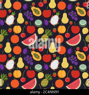 Motivo vettoriale frutta piatta senza cuciture Illustrazione Vettoriale