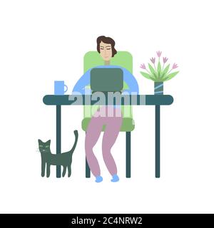 Ragazza freelance che lavora a casa Illustrazione Vettoriale