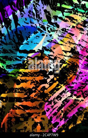 Un selvaggio retrò Abstract Vibrant Neon Coours e vortici con linee per lo sfondo Foto Stock