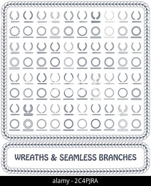 Corone, rami e motivi fogliame senza cuciture. Illustrazione vettoriale. Illustrazione Vettoriale