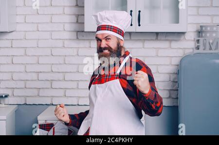 Ritratto di un cuoco felice. Cuoci cappello. Cuoco, cuochi o panettiere con bearded Foto Stock