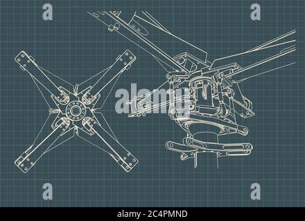 Illustrazione vettoriale stilizzata dei disegni del rotore dell'elicottero principale Illustrazione Vettoriale